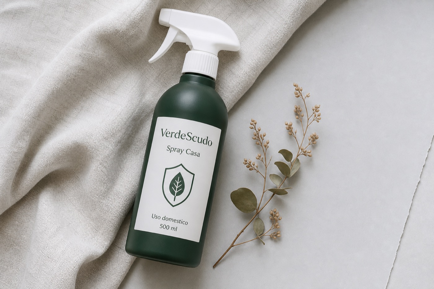 VerdeScudo Spray Casa in composizione con lino (immagine sintetica)